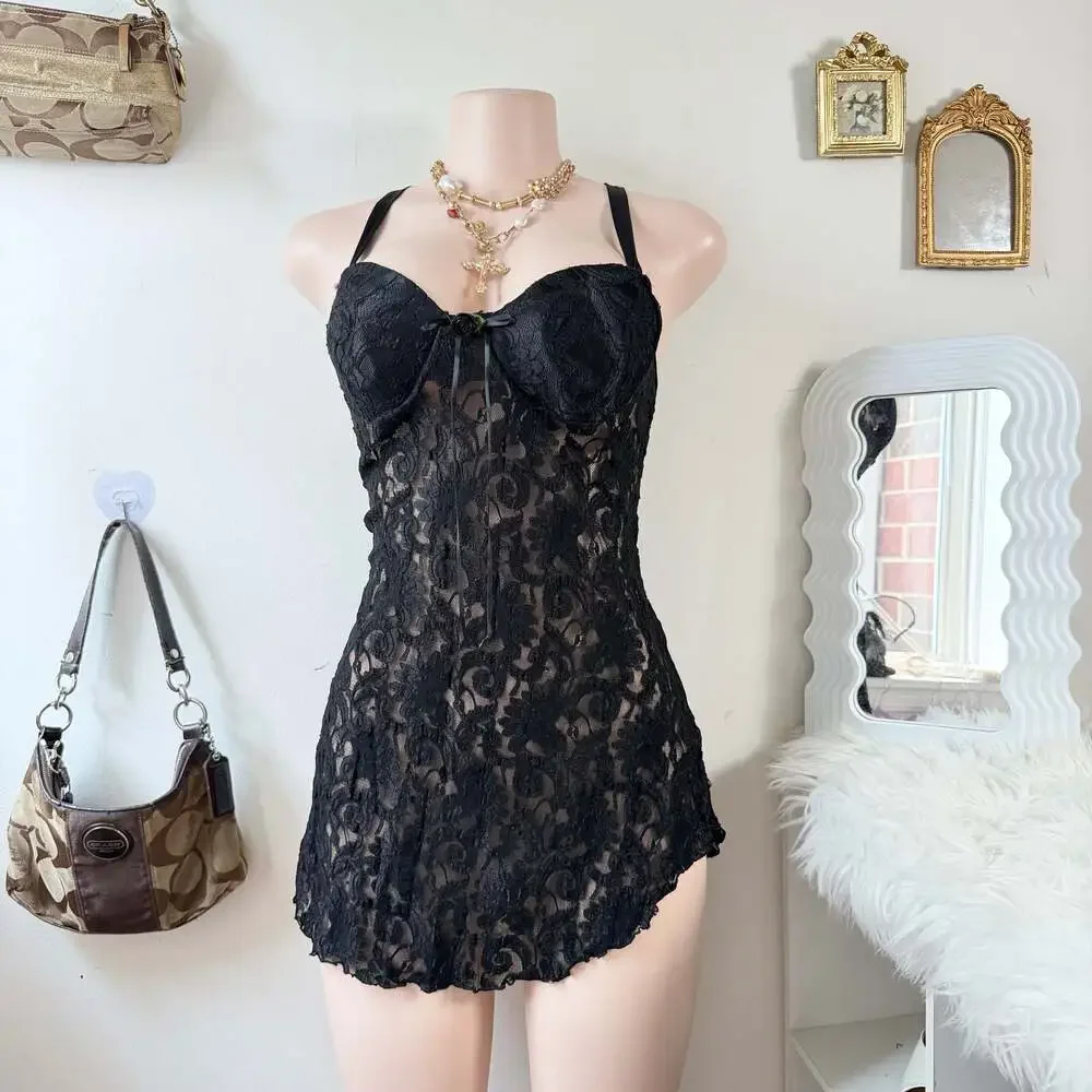 Vintage Grunge Lace Babydoll Lingerie Slip Dress